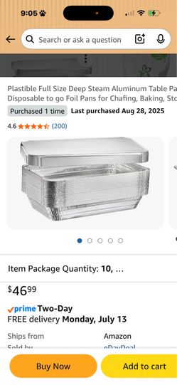 Plastible Full Size Deep Steam Aluminum Table Pa Disposable to go Foil Pans for Chafing, Baking, Sto