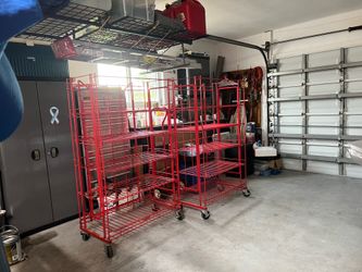2 Red Metal Shelves