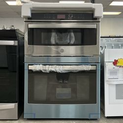 GE 30 inch Double Electric Wall Oven w/Built-In Microwave in Stainless Steel