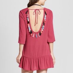 women’s XHILARATION swim coverup dress fringe detail back