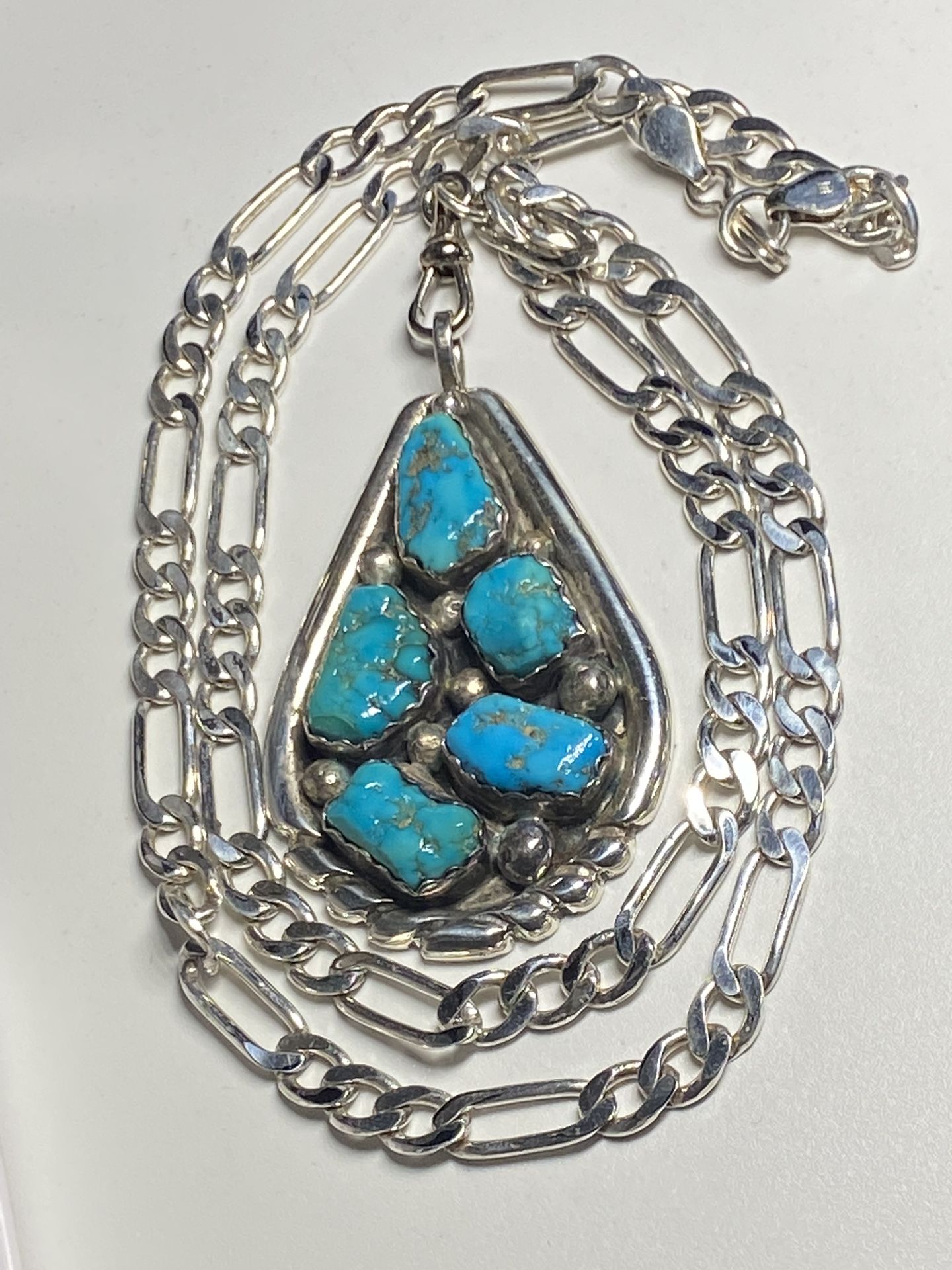 925 Zuni Necklace with Natural Blue Turquoise pendant.