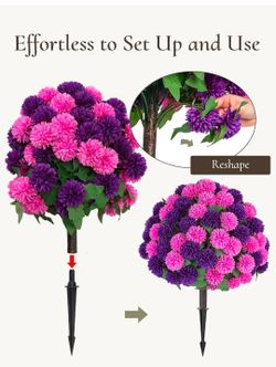 Artificial Flowers with Spike for Outdoor: 33in, Pink Purple, 2 Pcs
Zero Maintenance Topiary Ball with Ground Spikes for Front Door Yard
