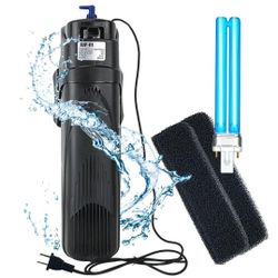 COOSPIDER Aquarium Filter Sun JUP-01 for 40-80 Gallon Tank Clear, U-V Fish Tank Green Clean Machine Submersible Pump w/ 1 Spare Bulb + 2 Replace Filte