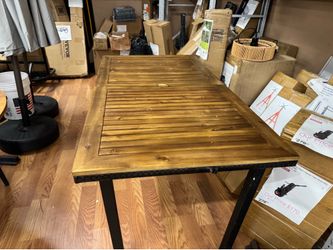 55'' Patio Rattan Dining Table Acacia Wood