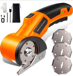 Cordless Electric Scissors with 3 Tungsten Steel Blades, 2500mAh Battery, LED Light, High-Torque Motor, Cardboard Cutter