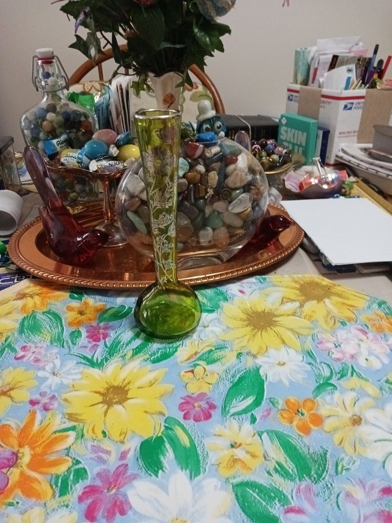 7 1/2" Hand Blown Green Vase