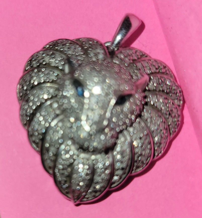 Sterling Silver Diamond & Aquamarine Lion Pendant
