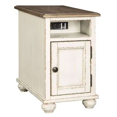 Realyn Chairside End Table White/Brown - Signature Design by Ashley: Cottage Style, Power Outlets, USB Ports