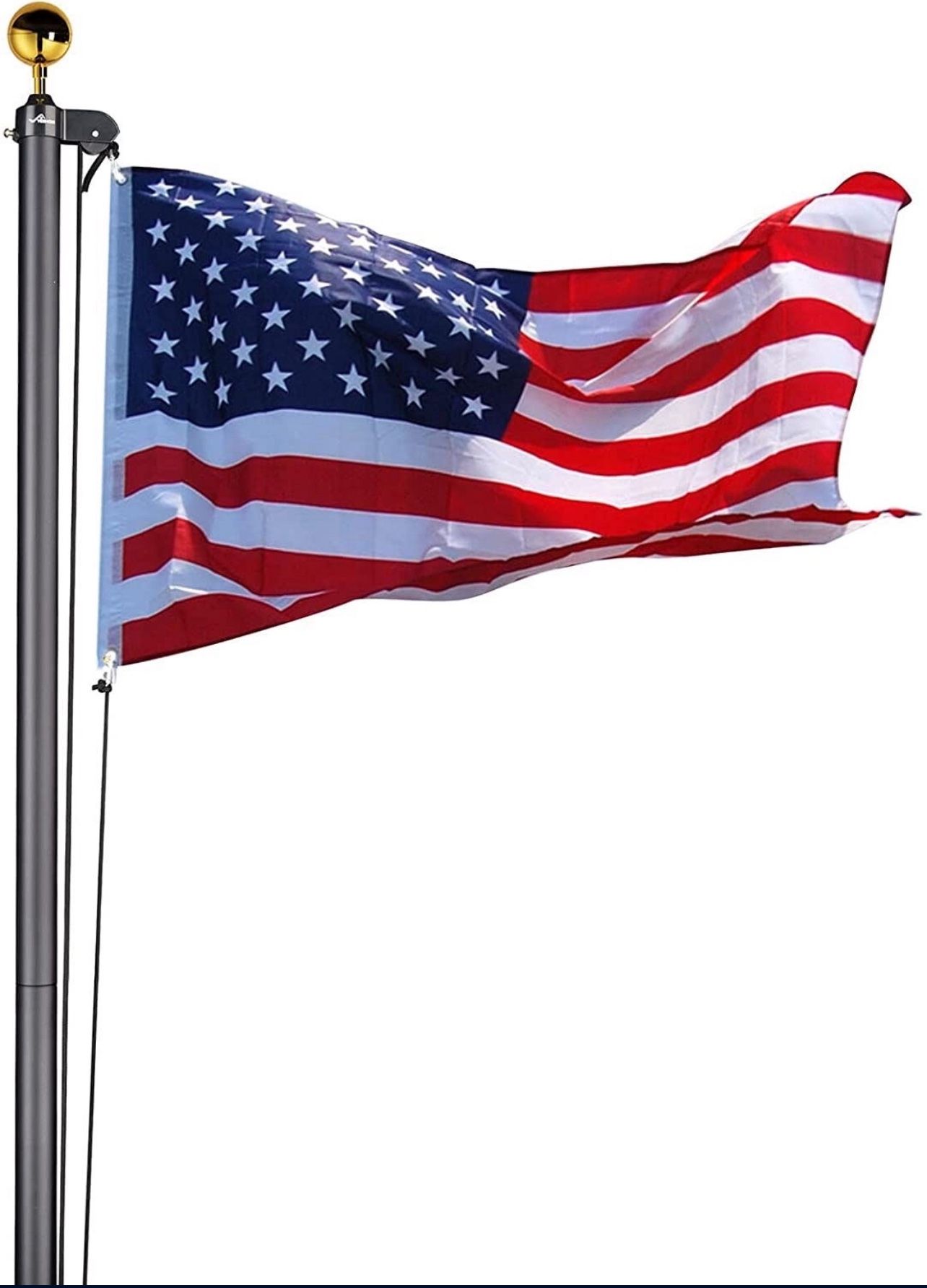 30 Feet Sectional Flag Kit Black Pole Heavy Duty 15 Gauge Aluminum Tube with Flag and Gold Ball Top Finial
