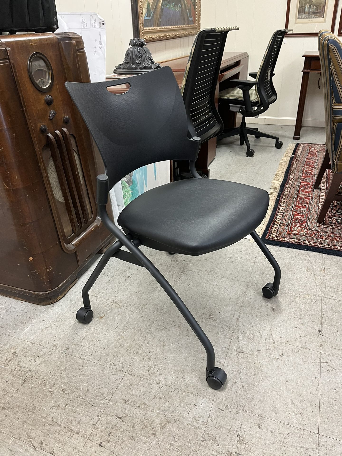 12 Nesting Rolling 9to5 Chairs- New Black Vinyl