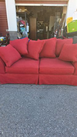 Lazy Boy Red Sofa W/ 6 Pillows H 30" L 87" D 37" 