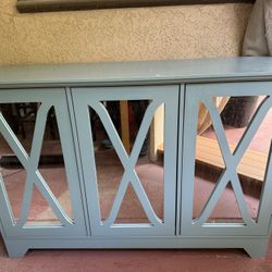 Blue Gray Cabinet With Mirrors