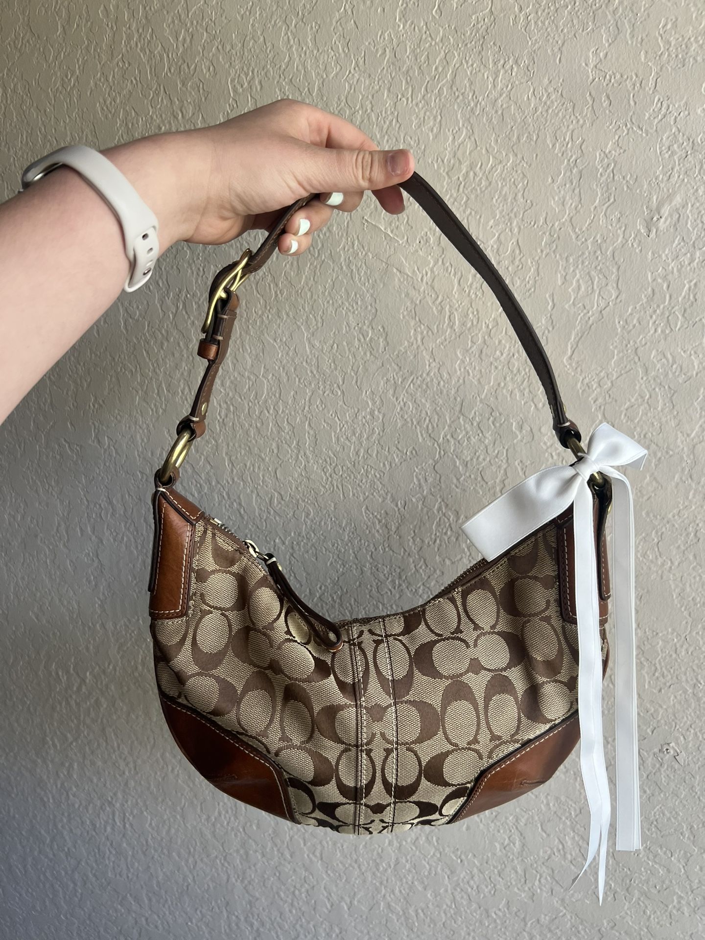 Vintage Tan Jacquard Hobo Coach Bag