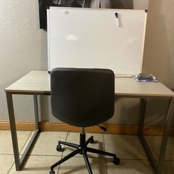 SET OF BEAUTIFUL DESK / CHARCOAL COLOR CHAIR AND WHITEBOARD 