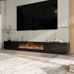 109.4 in. W Freestanding Electric Fireplace TV Stand Media Console in Black Remote Control, Fits TV up to 120 in.