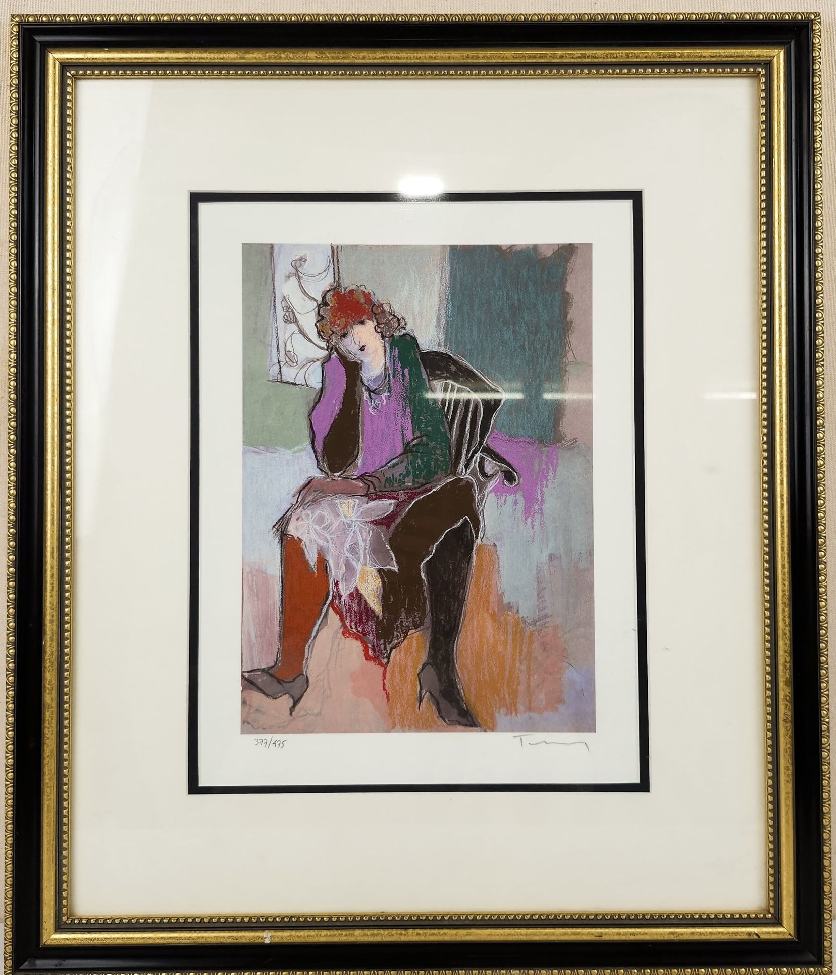 Itzchak Tarkay Hand-Signed Serigraph “Waiting for a Friend” Ltd Ed 377/495 – Framed Fine Art Print 