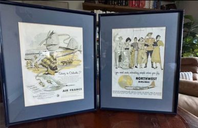 1950s Vintage Framed Airline Travel Advertising Prints – Air France & Northwest Airlines