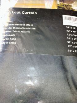 52" x 84".  Open pack never used black out curtain color black pickup only cash