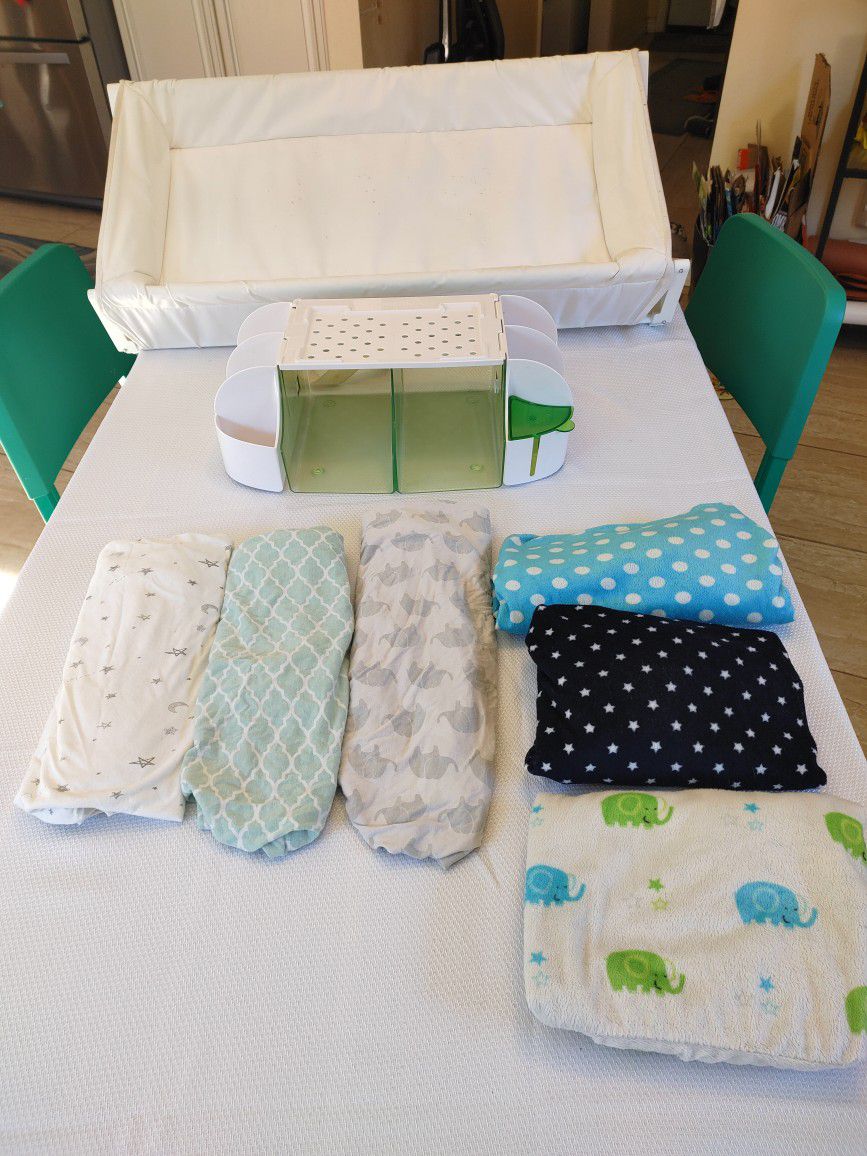 Changing Table, Covers & Diaper Caddy
