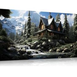 ANCXWOTER Landscape Canvas Wall Art Green Forest Large Artwork 