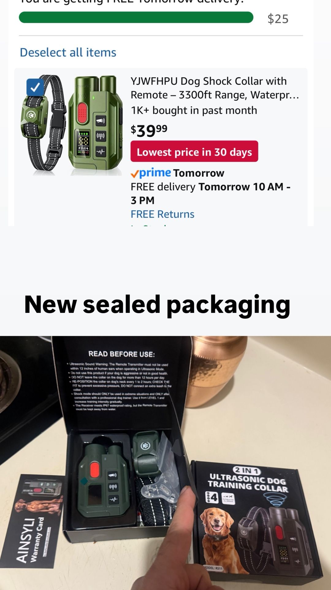 Dog Shock Collar with Remote – 3300ft Range, Waterproof & Rechargeable, Adjustable Beep, Shock, Vibration & Ultrasonic Modes, Dog Training Collar for