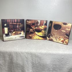 Vintage Wine Photo Set Of 3 Canvas Pictures Art Decor Handmade Unique Italy Vibe