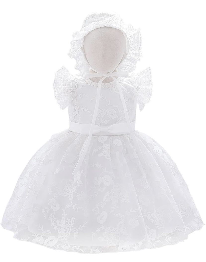 Dressy Daisy Creamy White Christening Baptism Gown Outfit With Lace Bonnet For Baby Infant Girl 3-6months