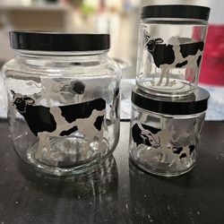 FINAL SALE! Vintage Glass canister set With Original Lids Cow Pattern