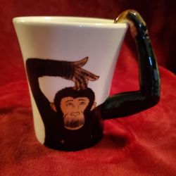 Pier 1 One Imports Monkey Chimpanzee 3D Arm Handle 18oz Coffee Mug Hand painted