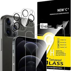 NEW'C 4 Pack, 2 Pack for iPhone 12 Pro Max Screen Protector + 2 Pack Camera Lens Protector, Sensor Protection,Case Friendly Tempered Glass Film
