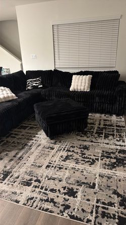 All black fluffy couch