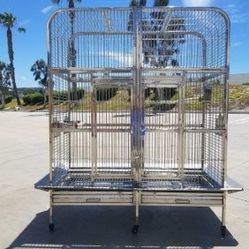 New #304 Stainless Steel Indoor / Outdoor Bird Parrot Macaw Breeder Double Cage