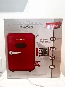 Polar Bear Retro Mini Fridge Cooler - Red - With Box