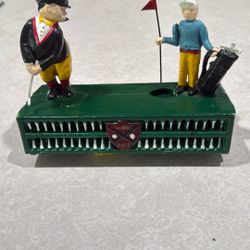VINTAGE CAST IRON BIRDIE PUT GOLF MECHANICAL COIN BANK