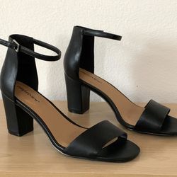 Brand New Black Ankle Strap Heels, Women Size 9 Mid Heel