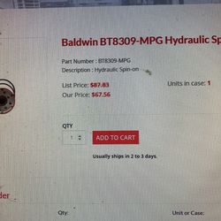 Baldwin BT8309-MPG Hydraulic Spin In Filter