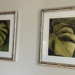 Pair Of Gold Bamboo Framed Monstera Leaf Prints