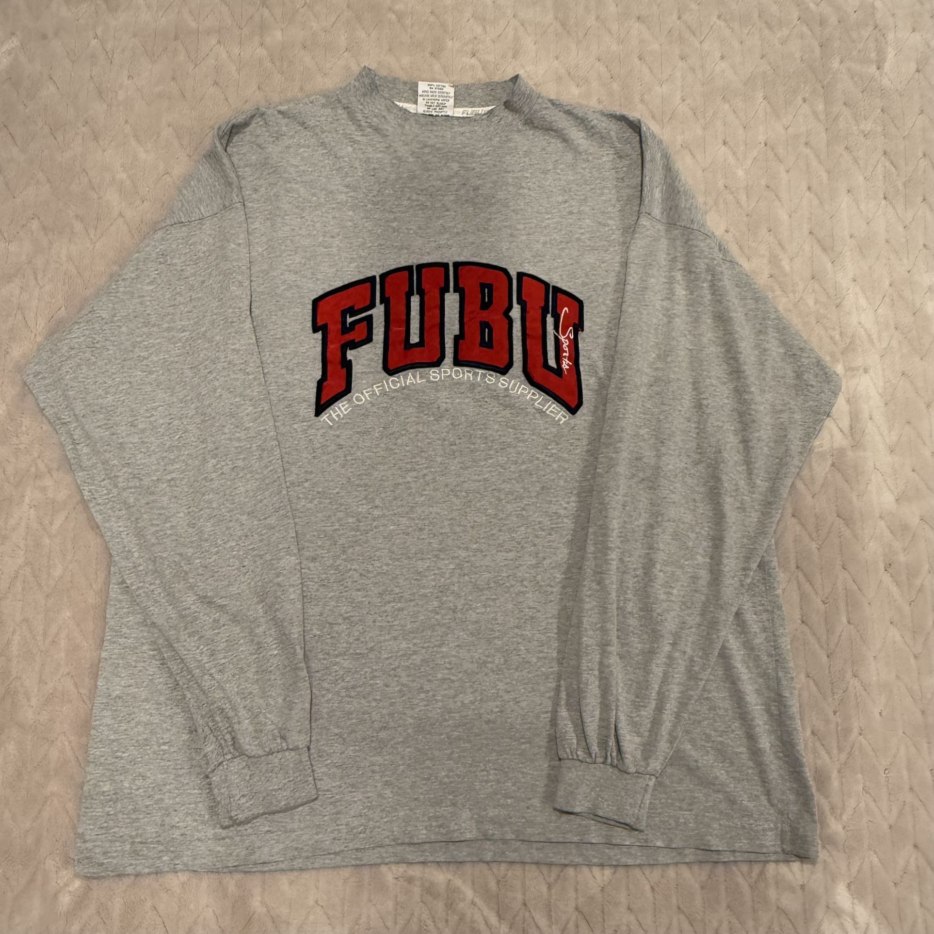 Fubu Brand Authentic Grey Long Sleeve Shirt Vintage '90s Y2K Size XXL Logo