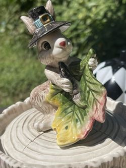 Fitz&Floyd Pilgrim Mouse Painting Leaves Candy Pot