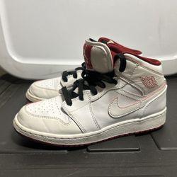 Pre-owned Air Jordan 1 Mid White / Red Size~5 YOUTH 