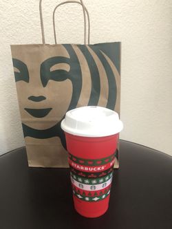 Holiday Starbucks Cup (16 oz.) Reusable hot/cold bevs.