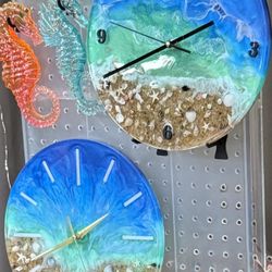 Handmade 12” Resin Beach Theme Clocks