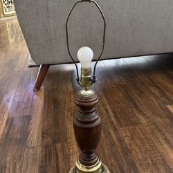 1960s Vintage Mid Century Turned Wood & Brass Metal Table Lamp MCM
