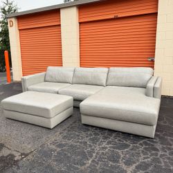 Free Delivery - Cool Gray Leather Sectional Couch and Ottoman