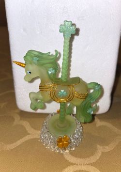 Vintage Hamilton Collection Luck of the Irish Carousel Collection Shamrocks and Sunshine Unicorn Figurine. 5.5" Tall. New in Box and comes with Certif