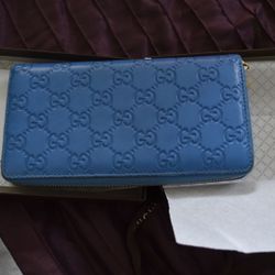 Gucci hologram sky blue wallet in original box