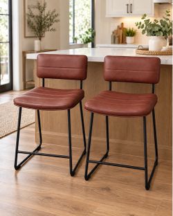 Set of 2 Brown Counter/Bar Stools – Modern Style