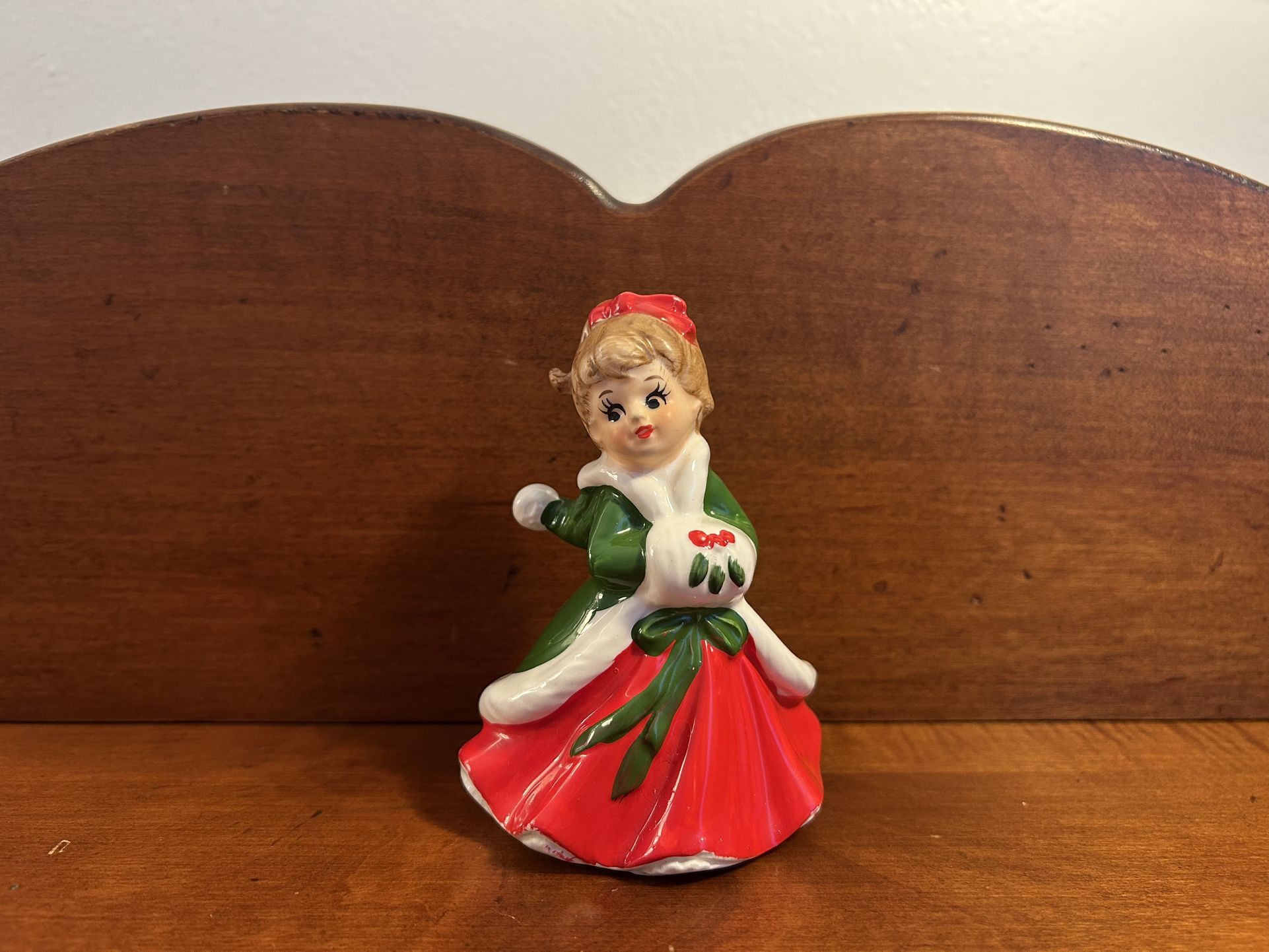 Vintage Lefton Holly Muffin Girl Figurine about 4” tall x 3” wide