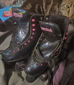 Size 8 Impala Pink and Black Holographic Roller Skates