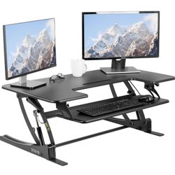 NEW 42 inch Height Adjustable Stand Up Desk Converter (Quick Sit to Stand Tabletop Dual Monitor Riser Workstation), Black 